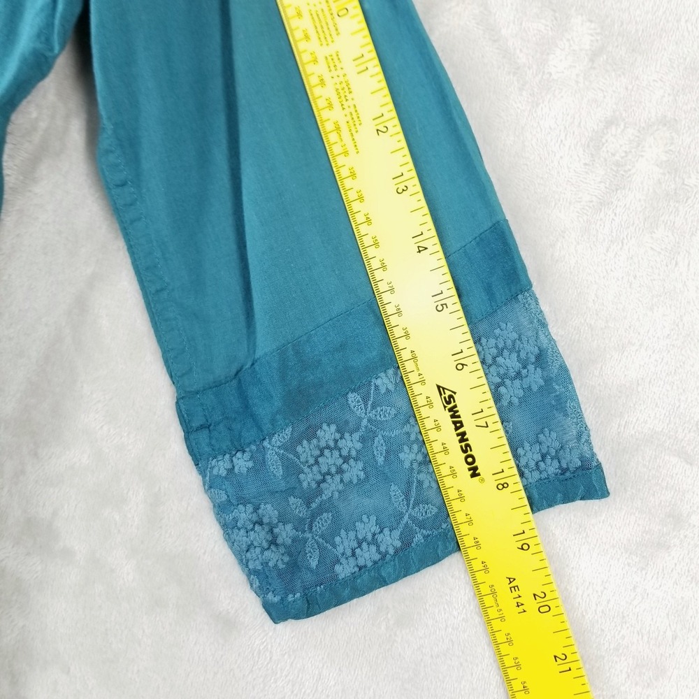 Vintage April Cornell Dress M Blue Lace Cotton Button Front Duster Prairie Boho - Picture 3 of 8